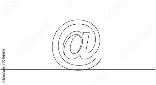 Fototapeta Minimalist line art illustration of an at symbol, elegantly designed with smooth curves and a simple aesthetic, representing digital communication and connectivity in modern technology	