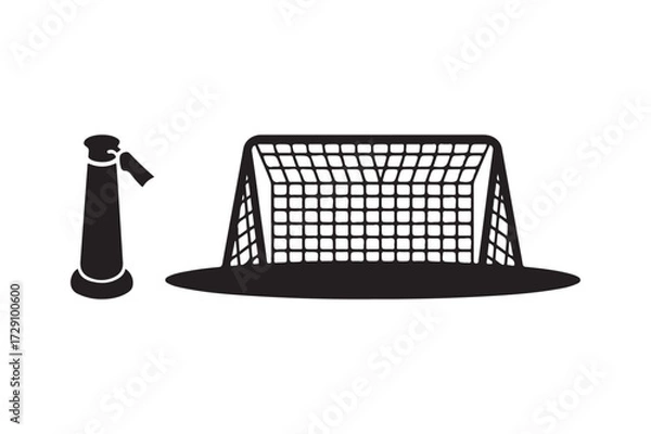 Fototapeta Silhouette of a soccer goal and a referee whistle