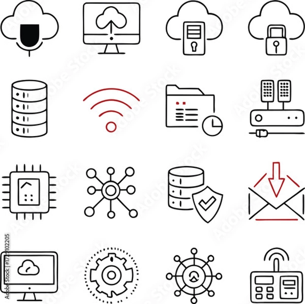 Fototapeta Technology icons cloud data network security computer
