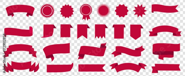 Fototapeta Red Ribbons Set With Isolated White Background
