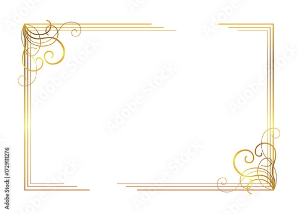 Fototapeta Elegant horizontal gold frame with patterns on the corners for wedding invitations, diplomas, cards.