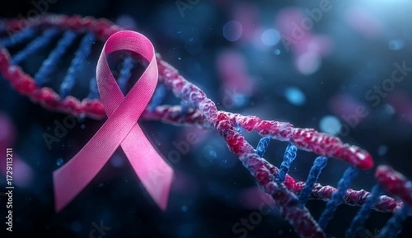 Obraz Breast cancer awareness symbol entwined with DNA helix highlights health impact and research importance in the community