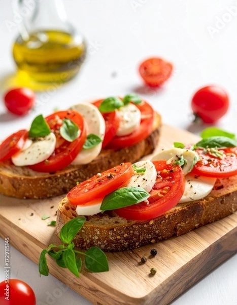 Fototapeta Bruschetta Caprese with Fresh Tomatoes, Mozzarella, and Basil – Italian Appetizer