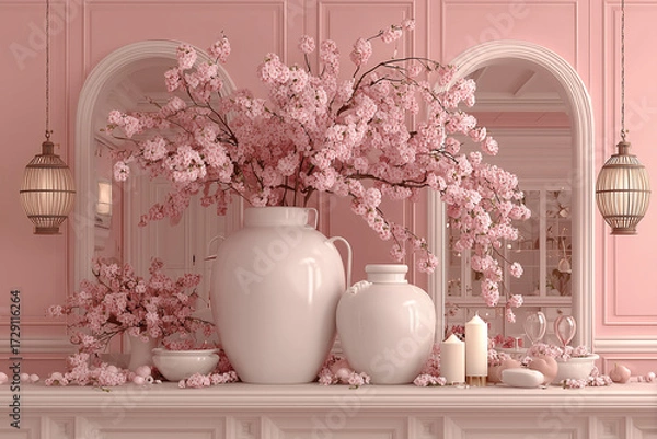 Obraz vase and pink flowers