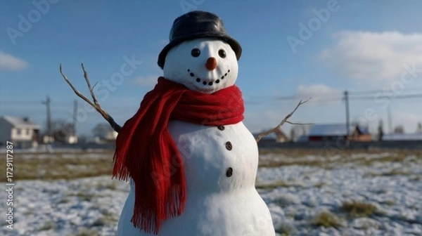 Obraz Winter wonderland snowman outdoor field seasonal decoration snowy scene close-up view fun and joy