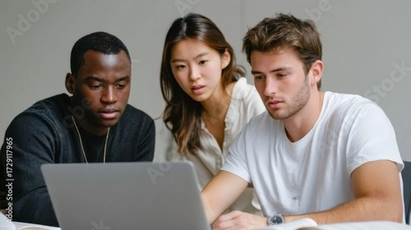 Obraz Collaborative learning session among young professionals office digital interaction neutral space engaged perspective