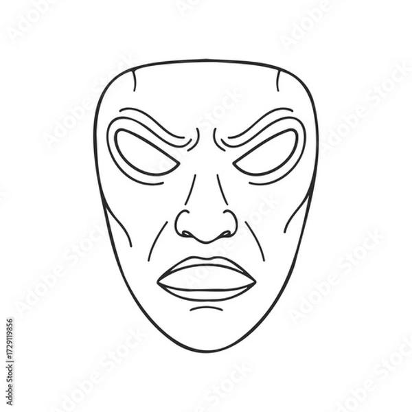 Fototapeta Line art of expressionless mask with angular features