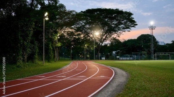 Obraz Evening track practice local sports field photography outdoor wide angle athletic development