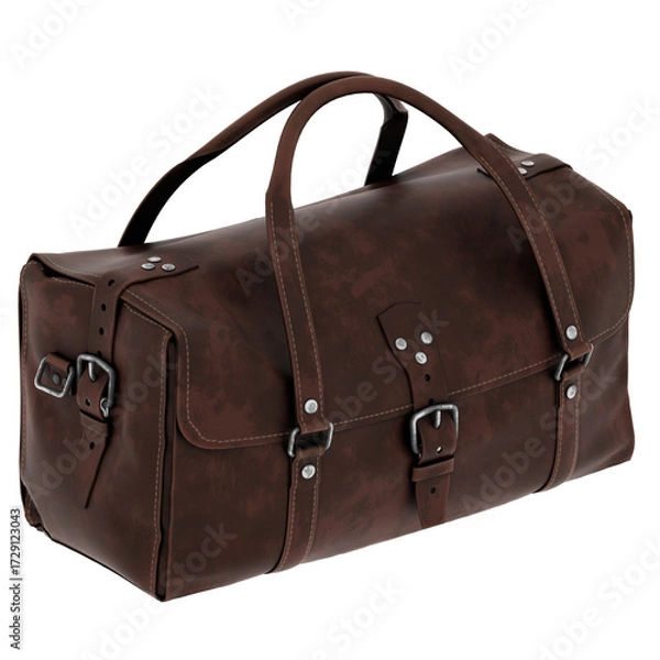 Fototapeta 3d render leather travel bag with transparent background