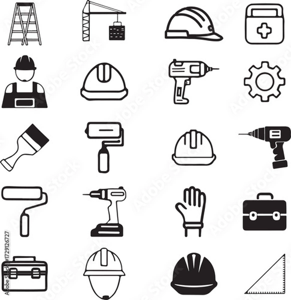 Fototapeta Set of Construction Related Vector Line Icons.