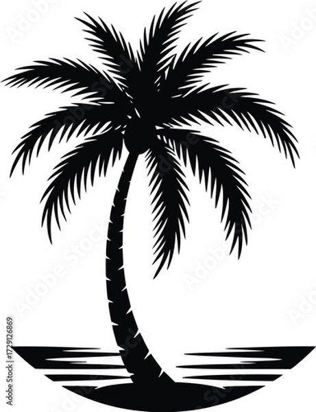 Obraz Tropical palm tree silhouette over water beach ocean