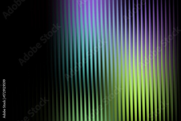 Fototapeta Abstract vertical lines with a gradient of purple, teal, and lime green against a black background