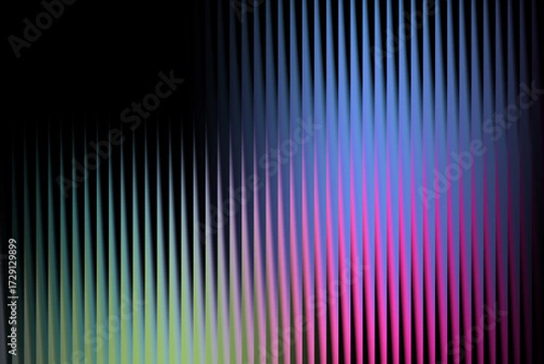 Fototapeta Abstract vertical lines displaying a blend of green, blue, and pink colors against a dark background