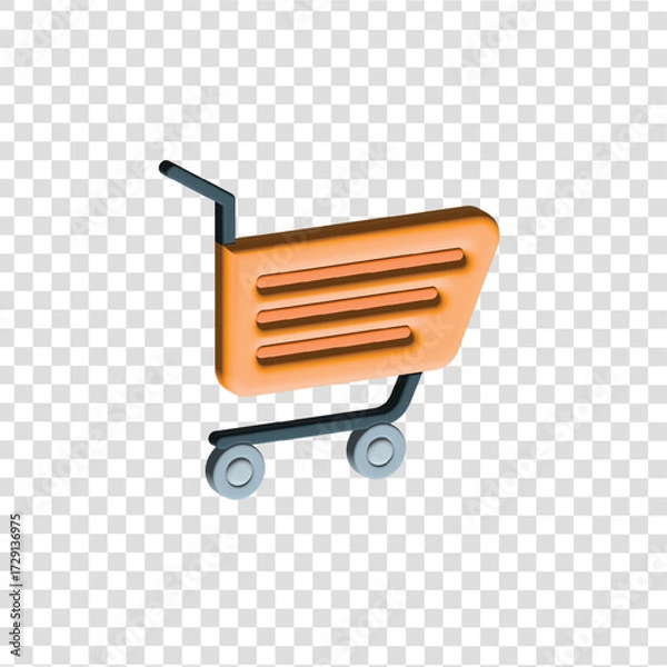 Fototapeta 3D shopping cart icon PNG with transparent background, representing e-commerce, online shopping, and retail purchase.