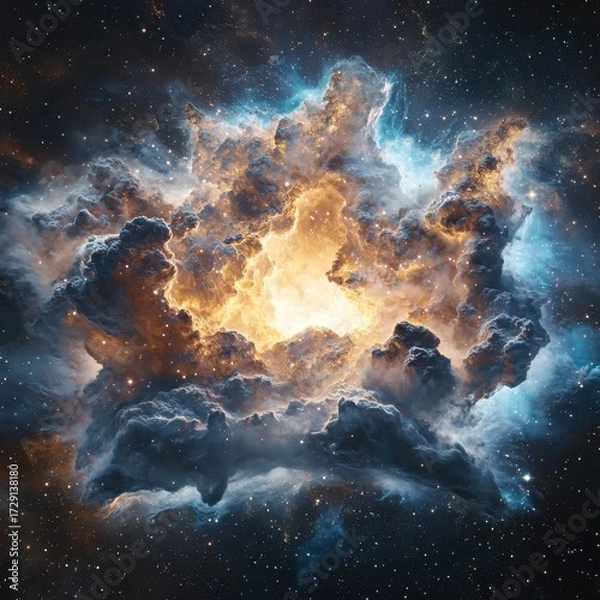Fototapeta Cosmic explosion of nebula clouds outer space digital art celestial environment wide-angle view cosmic phenomena