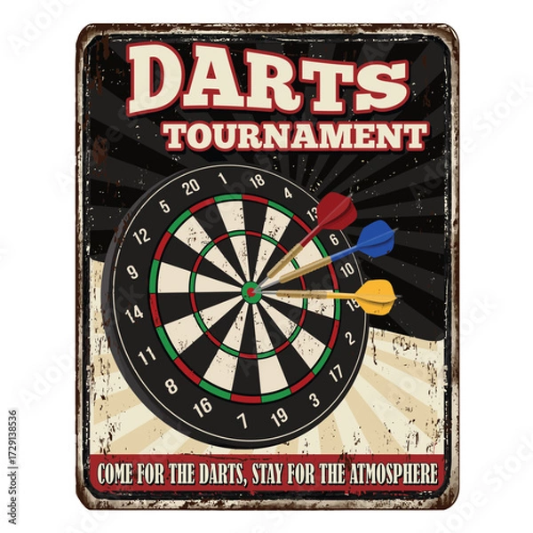 Obraz Darts Tournament vintage rusty metal sign