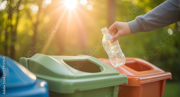 Obraz Recycling Plastic Bottle into Sorting Bin