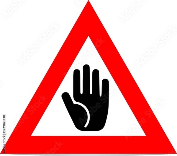 Fototapeta Warning Sign: Hand Symbol Indicates Mandatory Stop Ahead
