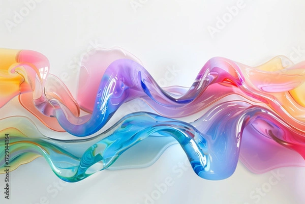 Fototapeta Smooth abstract rainbow-colored waves flowing with gradients, creating a vibrant modern design on a clean white background