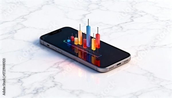 Fototapeta Market analysis data visualization on smartphone digital environment graphic design close-up view modern concept