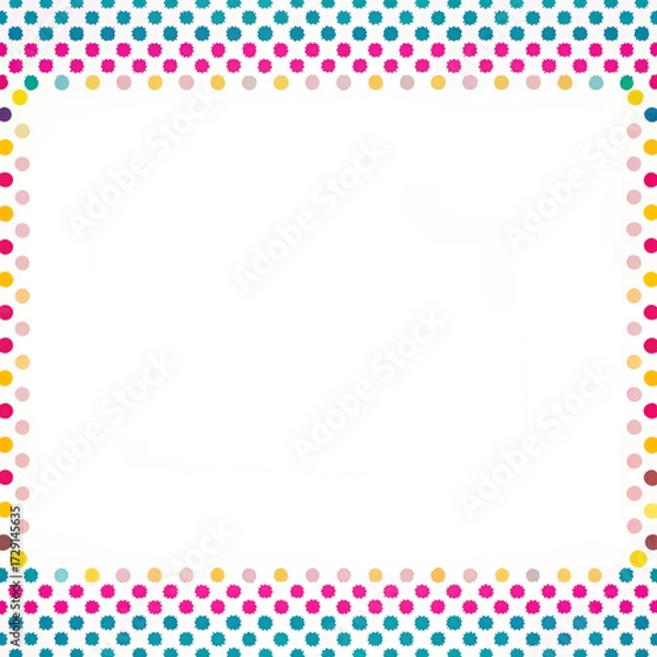 Fototapeta Polka dot frame. Colorful, repeating pattern. White center. Cheerful, playful design