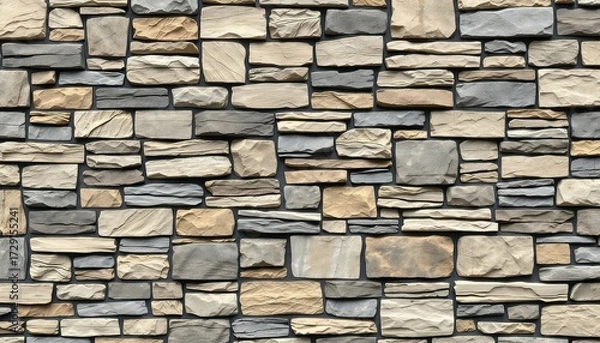 Fototapeta Neutral colored stone blocks forming a textured background, with a variety of shapes and sizes, creating an aesthetically pleasing surface