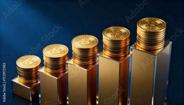 Fototapeta Investing in cryptocurrency growth visualizing bitcoin value increase digital finance studio close-up economic trends
