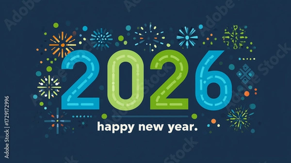 Fototapeta Happy New Year 2026 with Modern Typography and Colorful Fireworks