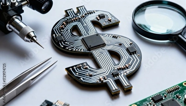 Fototapeta Exploring financial technology innovations tech lab photography digital environment close-up circuit design