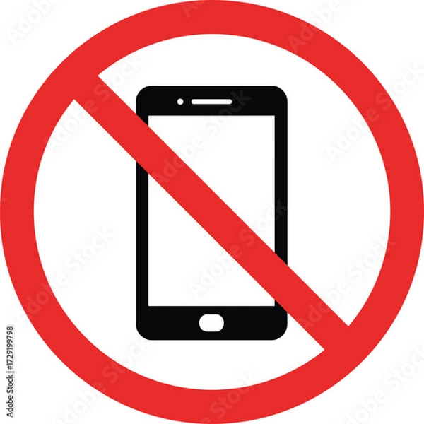 Fototapeta No cell phone allowed vector prohibition sign icon for commercial use
