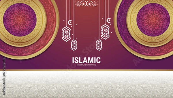 Fototapeta Elegant Ornamental Islamic Mandala Design with Lantern Decoration on Gradient Background