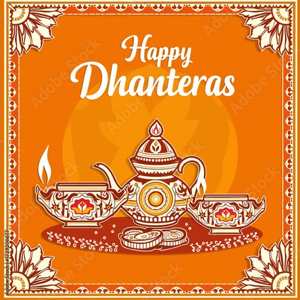 Obraz Happy Laxmi Puja and Dhanteras greeting card. 
