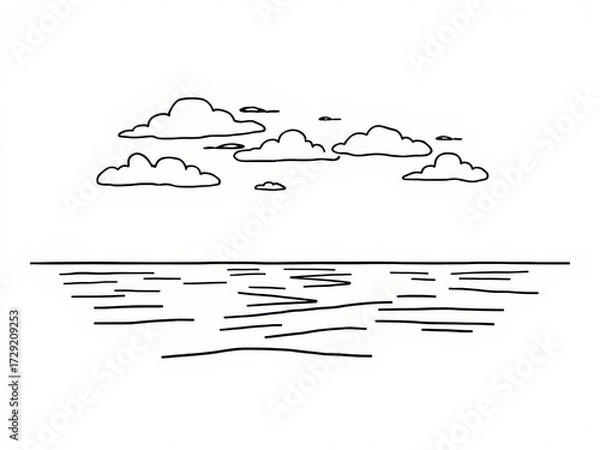 Obraz Abstract line drawing of clouds over wavy ocean water  