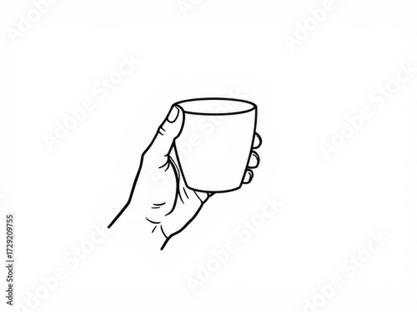 Obraz Hand holding a simple cup in minimalist line art style  