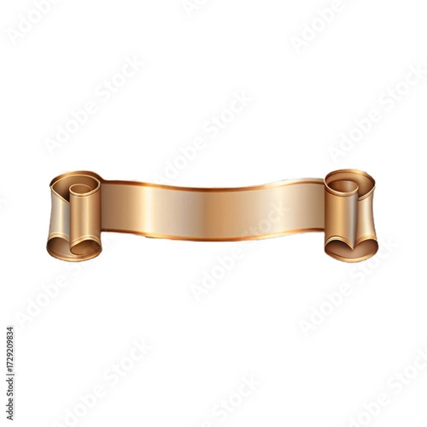 Fototapeta Elegant, golden scroll banner. Curled ends, decorative, blank space for text. Shiny texture