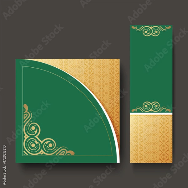 Fototapeta Elegant Green and Gold Decorative Islamic Card and Banner Template Set