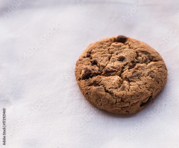 Obraz Closeup isolated chocolate chip cookie on white background
