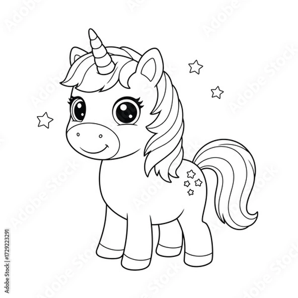 Fototapeta Cute cartoon unicorn with curly mane on a white background. EPS 10.