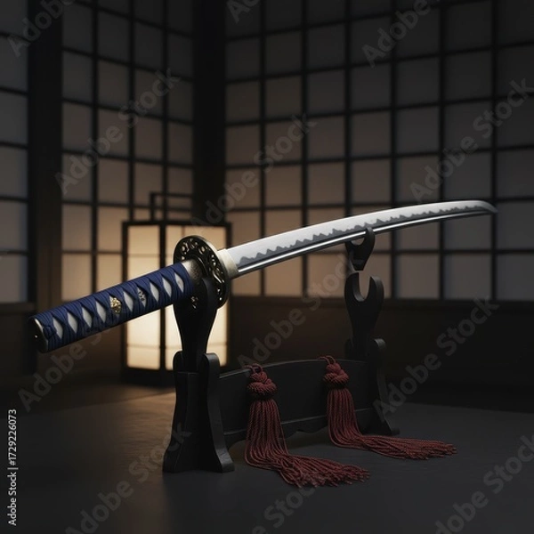 Fototapeta Japanese Katana Sword on Stand with Decorative Elements