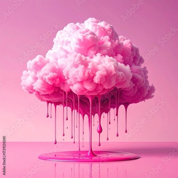 Fototapeta Dreamy Delight A Whimsical Pink Cloudscape with Dripping Paint Creating a Sweet and Surreal Composition on a Pink Canvas