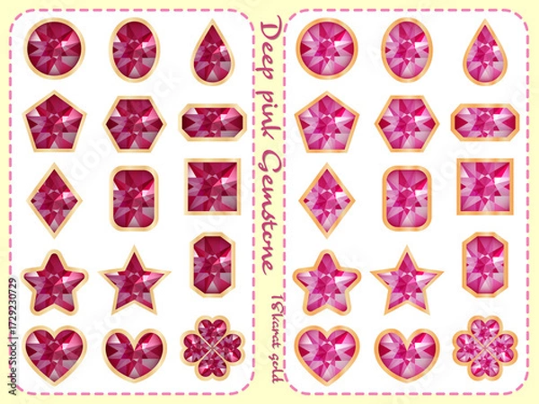 Fototapeta 宝石■ゴールド×濃いピンクの宝石セット