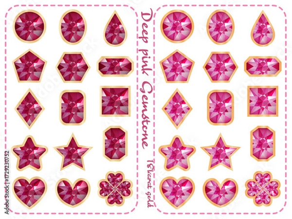 Fototapeta 宝石■ゴールド×濃いピンクの宝石セット