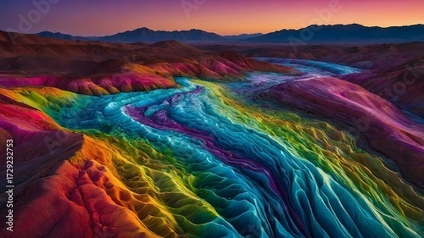 Fototapeta Rainbow Patterned Mountains and Valleys