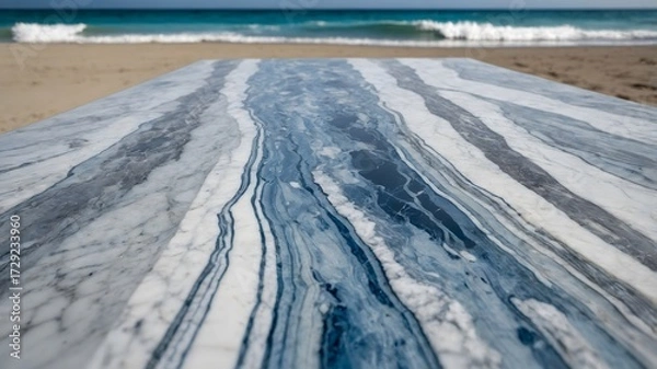 Fototapeta Marble Tabletop with Ocean in Background