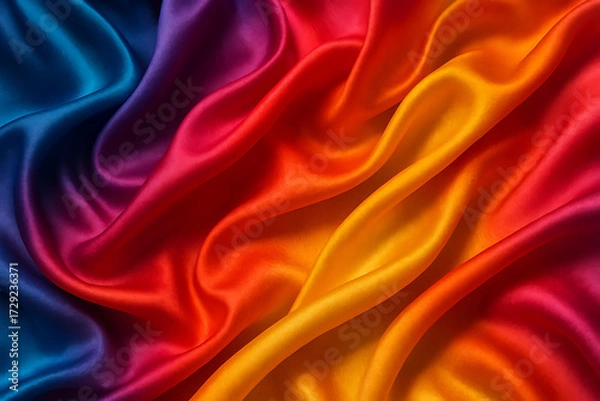 Fototapeta Colorful abstract silk fabric folds, photorealistic texture 