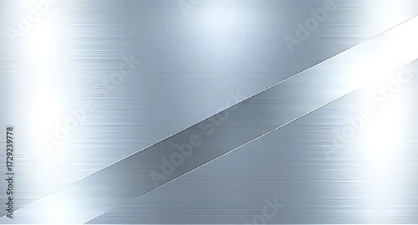 Fototapeta Glossy metallic sheet with brushed silver texture and bright diagonal reflective strip. Minimal, clean, and futuristic design background ideal for modern layouts or industrial branding.