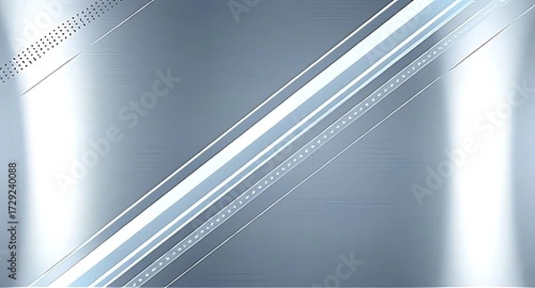 Fototapeta High-tech metallic panel with diagonal glowing lines and vent details, glossy industrial texture with futuristic silver tones. Perfect for backgrounds, sci-fi media, or engineering design.
