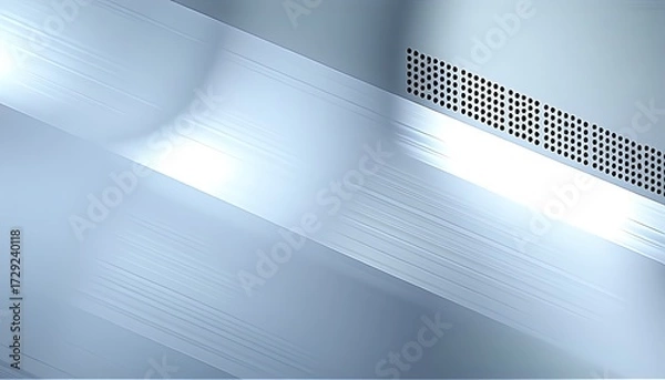 Fototapeta Futuristic metallic background with glowing light strip and perforated vent detail. Sleek industrial style perfect for sci-fi, digital tech, or architectural design projects.