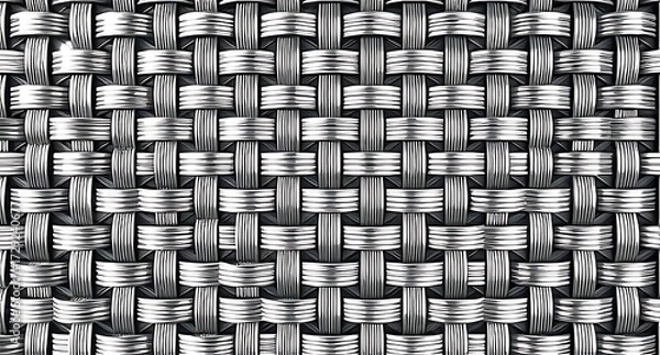Fototapeta Close-up of interwoven stainless-steel strips forming a sturdy metal mesh, combining strength and decorative appeal for architecture, security, or modern industrial design backgrounds.
