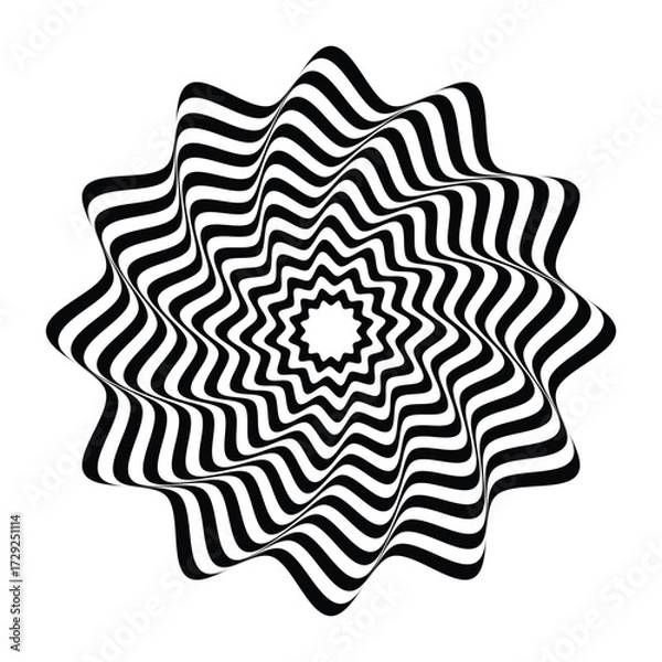 Fototapeta Black and White Optical Illusion Abstract Wavy Spiral Pattern Vector